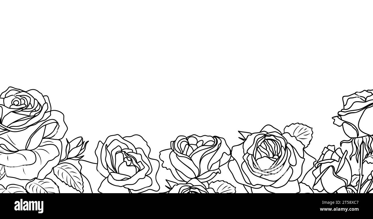 Illustration vectorielle d'art de ligne de bordure de fleurs roses. Illustration de Vecteur