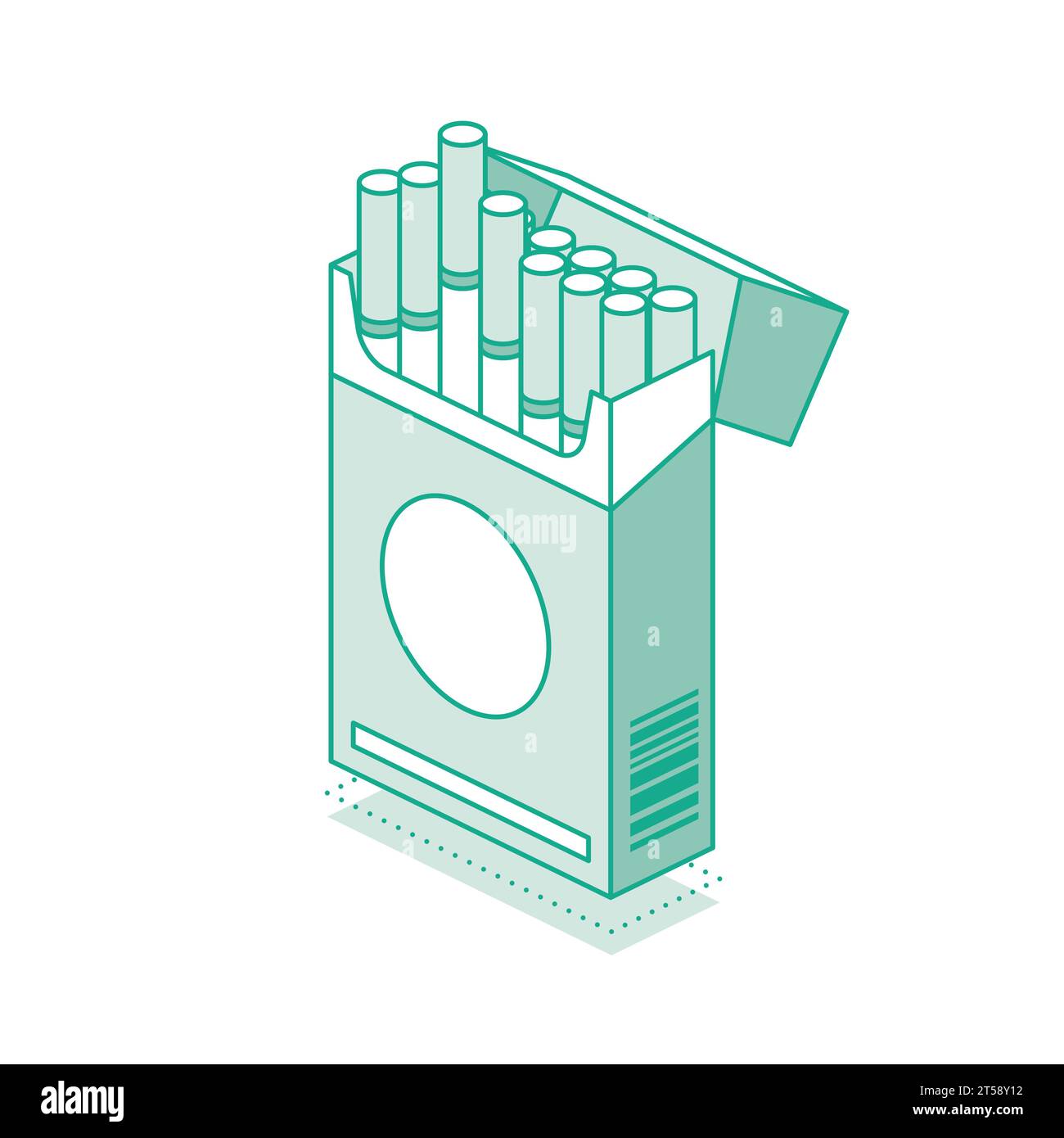 Paquet de cigarettes isométrique isolé sur fond blanc. Illustration vectorielle. Objet icône de contour. Symbole du tabagisme. Illustration de Vecteur