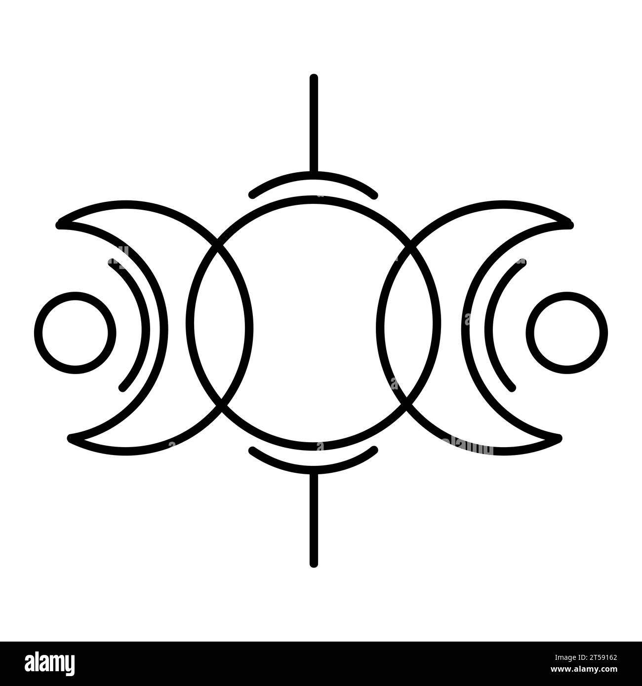 Symbole magique de la lune triune ou déesse triune dessin de ligne dans un style minimal.Vector illustration trois lunes logo icône conception d'emblème Illustration de Vecteur