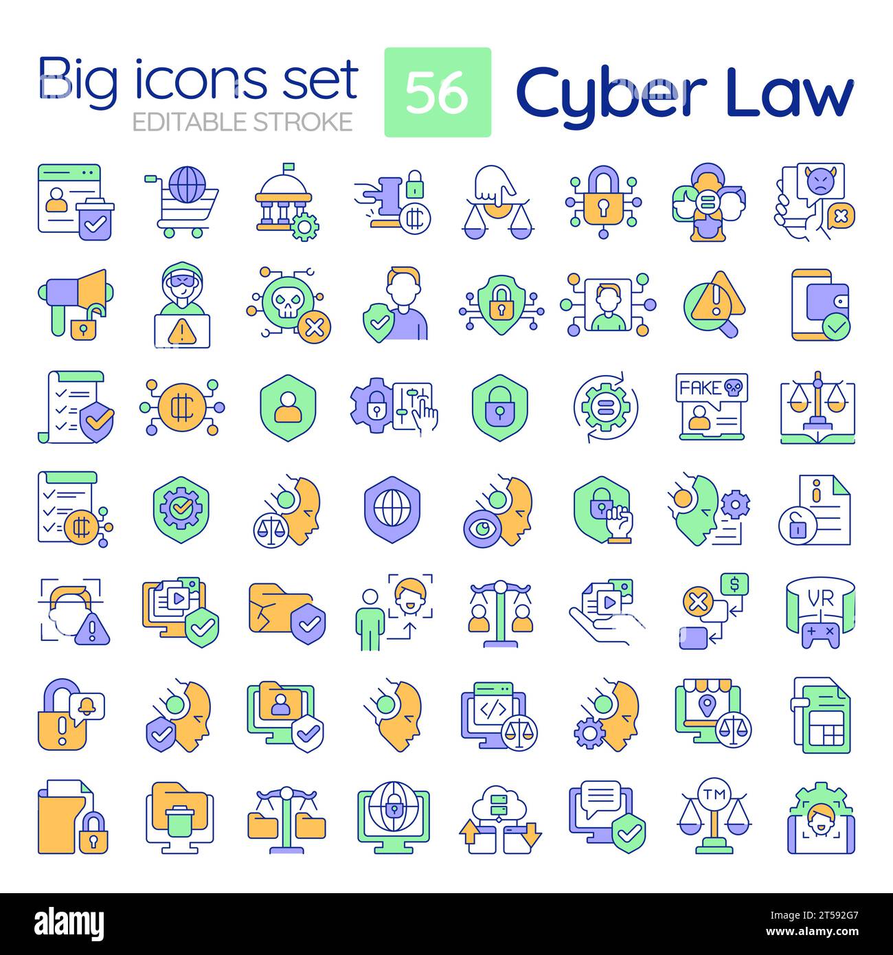 Grandes icônes multicolores éditables définies pour la cyber-loi Illustration de Vecteur