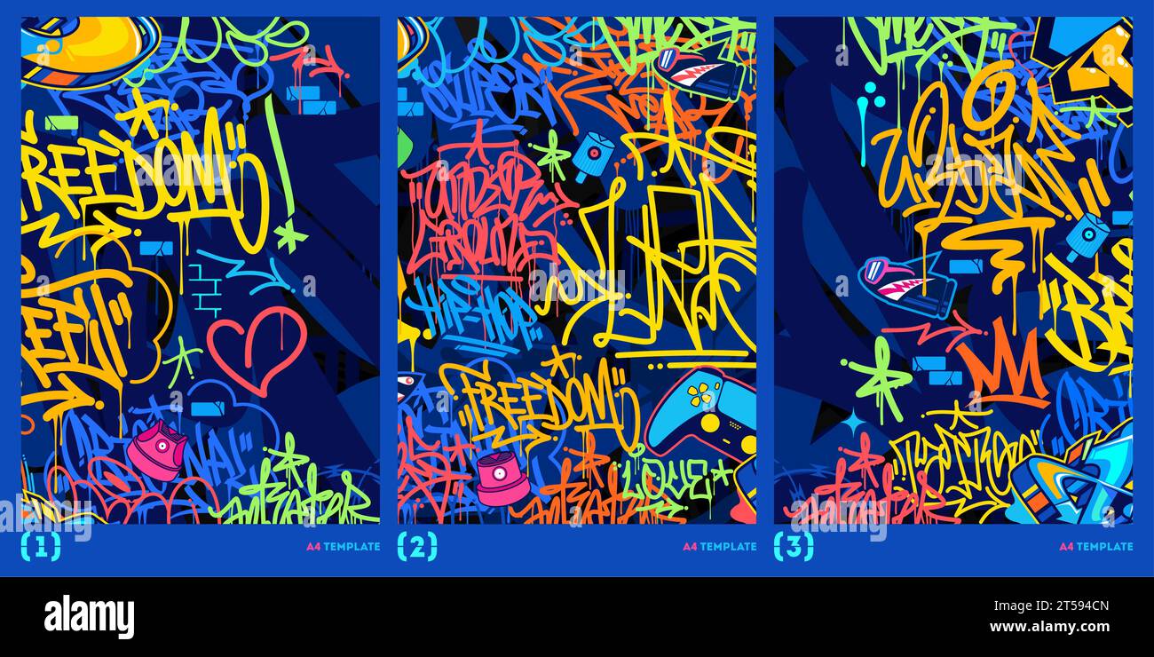 Tendance abstrait bleu foncé Graffiti style A4 Poster Vector Illustration Art modèle Illustration de Vecteur