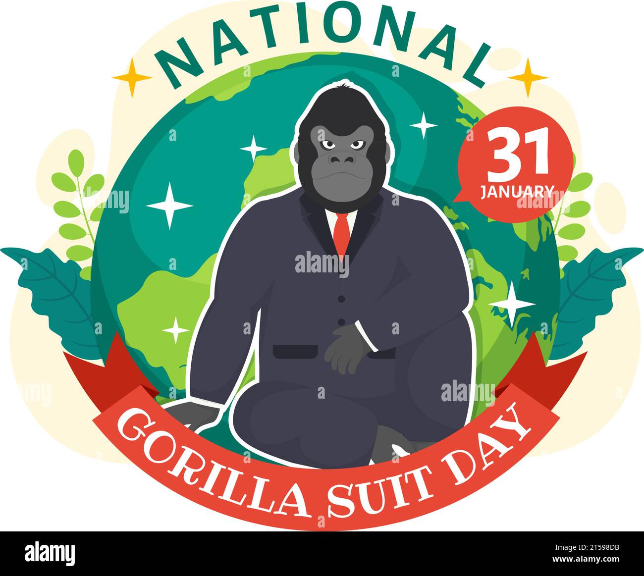 National Gorilla suit jour Vector Illustration le 31 janvier avec a la tête d'un gorille est habillé soigneusement dans un costume et carte du monde en arrière-plan Illustration de Vecteur