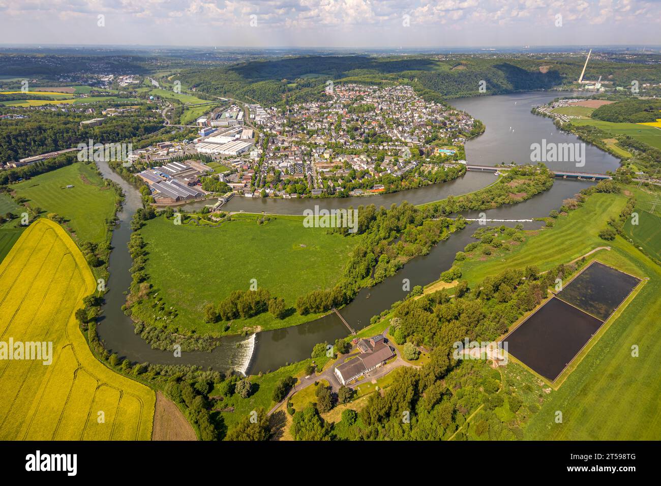 Vue aérienne, vue de Wetter, rivière Ruhr et Obergraben, Volmarstein Community Water Works, Harkortsee, Wetter, région de Ruhr, Rhénanie du Nord-Westphalie, Germa Banque D'Images