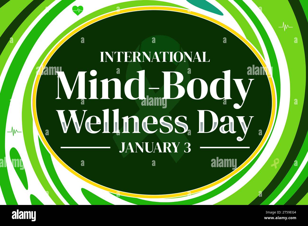 Fond d'écran International Mind Body Wellness Day en couleur verte fraîche avec typographie et formes Banque D'Images