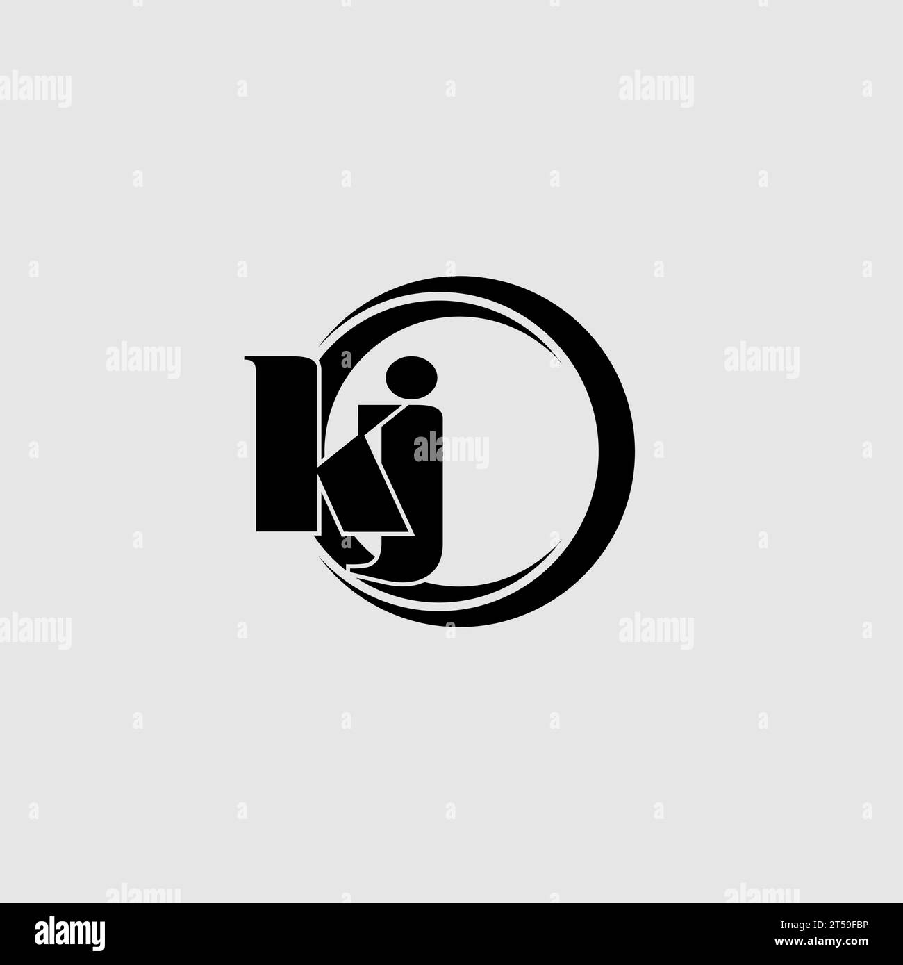 Lettres KJ simple cercle lié ligne logo graphique vectoriel Illustration de Vecteur