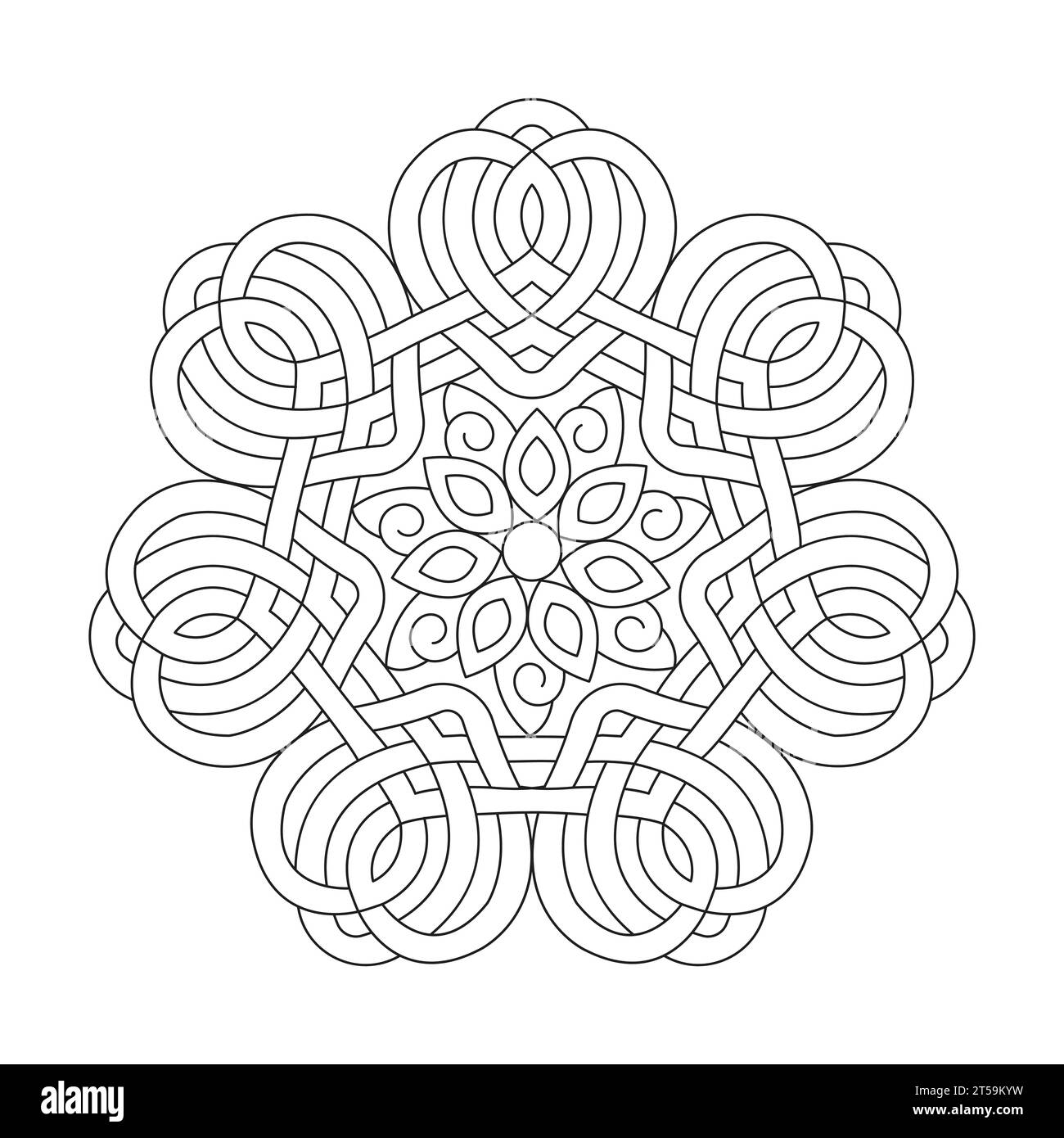 Page de mandala de livre de coloriage simple celtique pour intérieur de livre KDP, capacité à se détendre, expériences cérébrales, Harmonious Haven, Portraits pacifiques, floraison Illustration de Vecteur