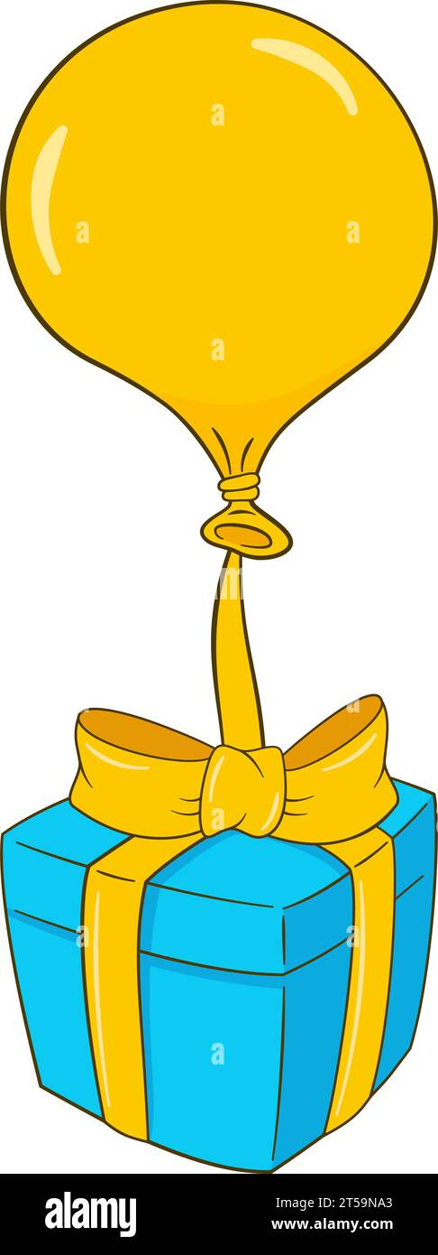 Boîte cadeau bleue avec ruban jaune et ballon. Illustration vectorielle Illustration de Vecteur
