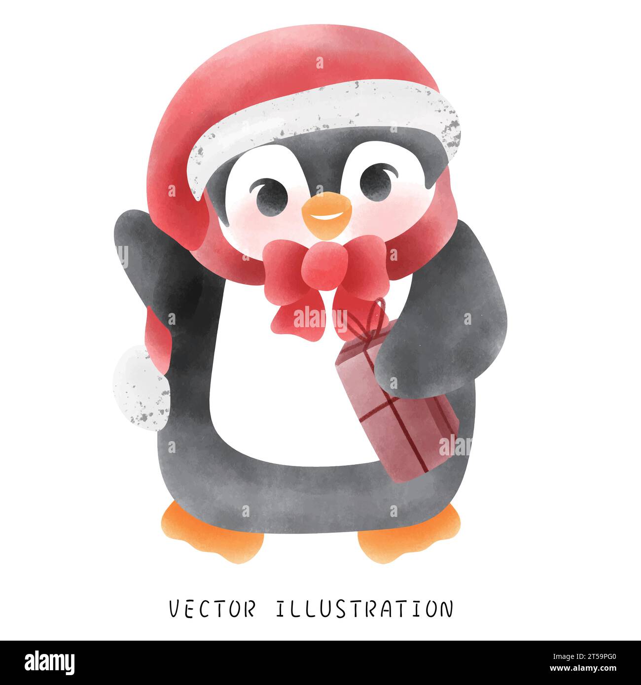 Adorable pingouin d'hiver avec écharpe rouge et chapeau Illustration de Noël fantaisiste Illustration de Vecteur