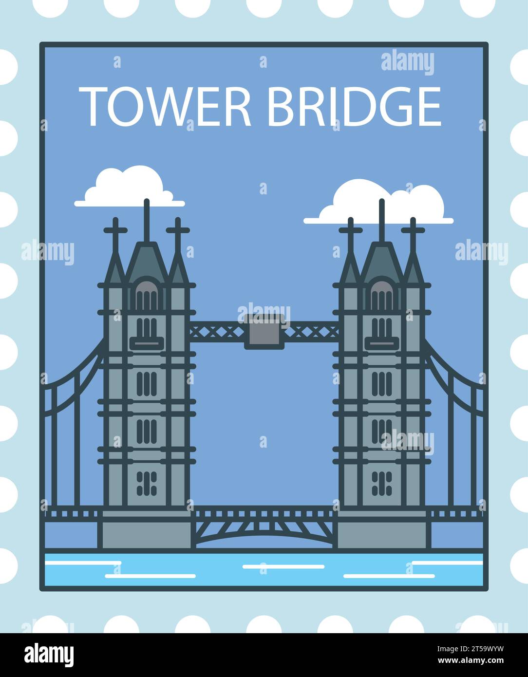 Timbre postal avec TOWER BRIDGE célèbre monument de LONDRES, ROYAUME-UNI Illustration de Vecteur