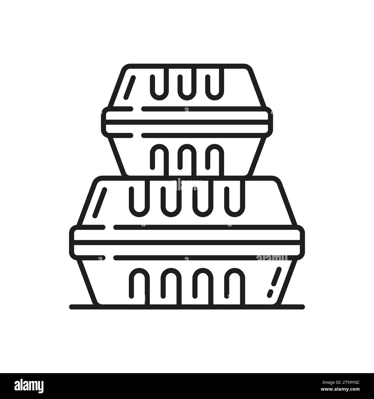 Ensemble de récipients alimentaires en plastique pour la livraison de fast food isolé en papier ou en carton icône de contour. Paquets de livraison de nourriture vecteur, modèle de boîtes à lunch Illustration de Vecteur