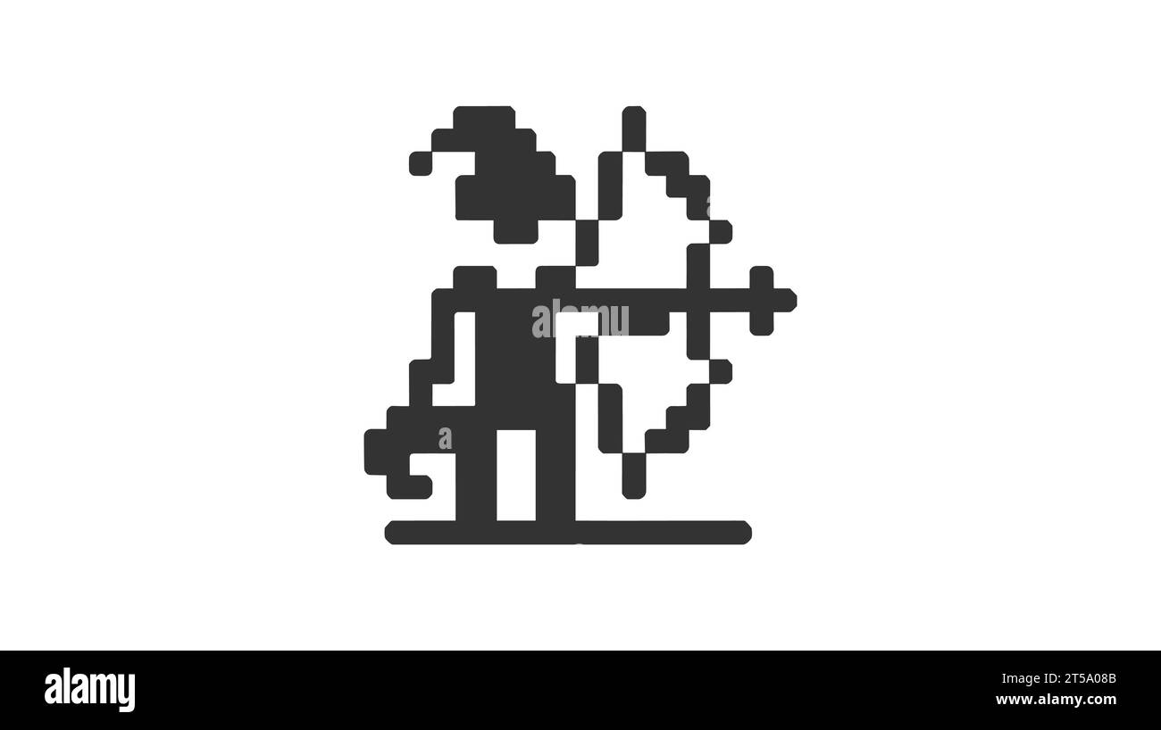 Pixel art archer personnage masculin visant la cible. Illustration de Vecteur