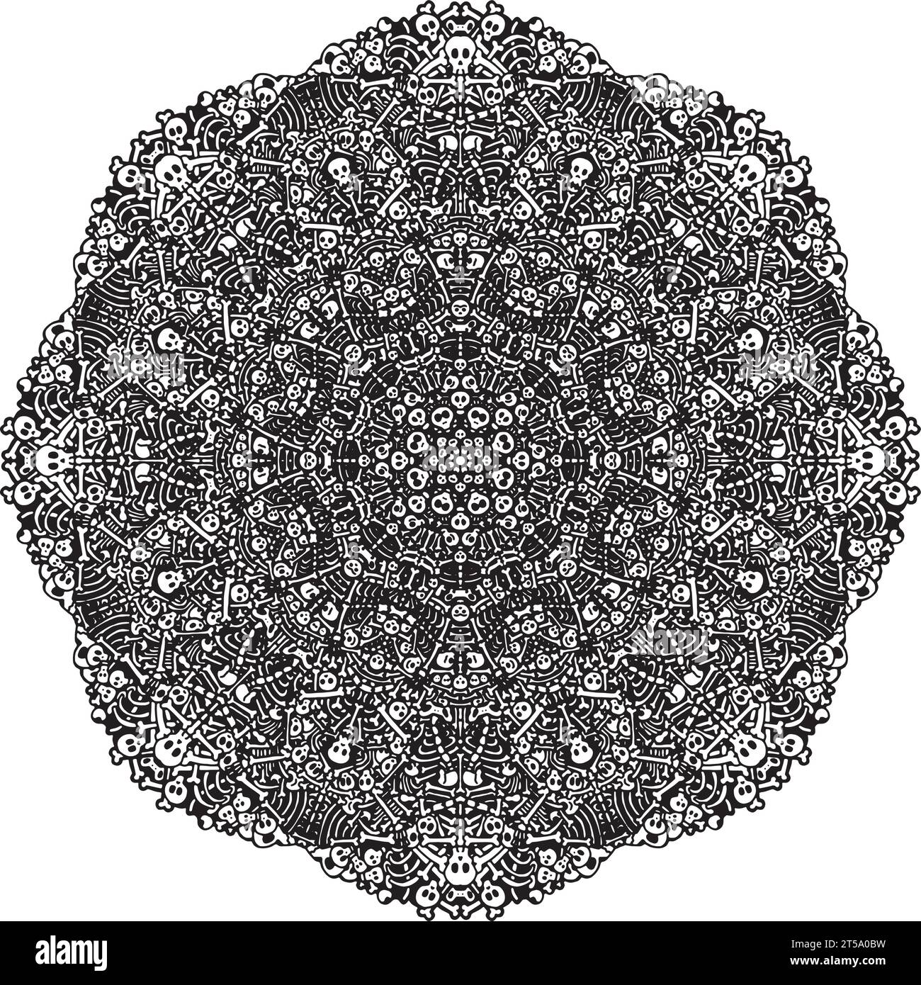 Texture octogonale gothique complexe : Mandala détaillé avec des éléments de conception de crânes et d'os Illustration de Vecteur