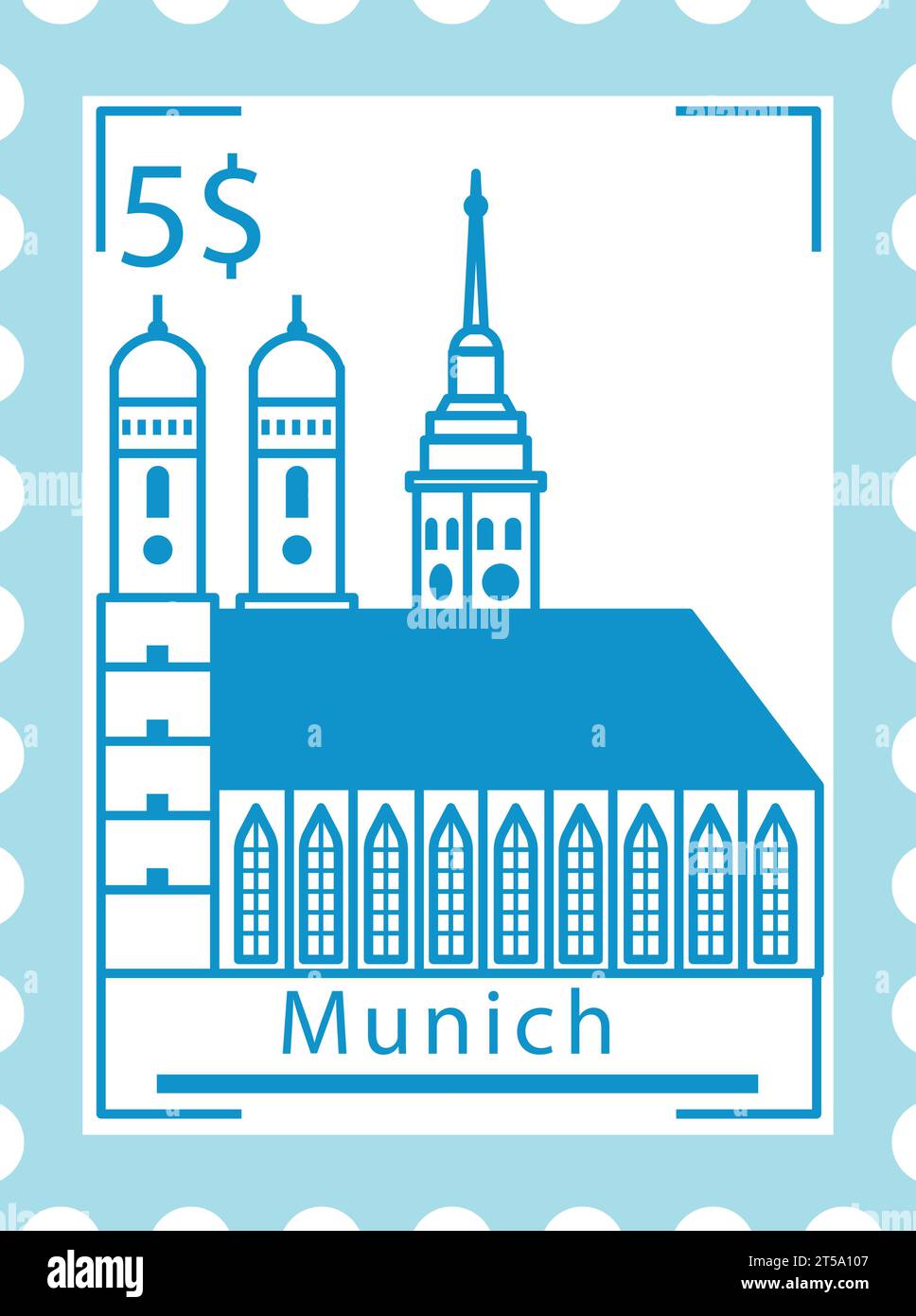 Timbre postal avec CATHÉDRALE FRAUENKIRCHE célèbre monument de MUNICH, ALLEMAGNE Illustration de Vecteur