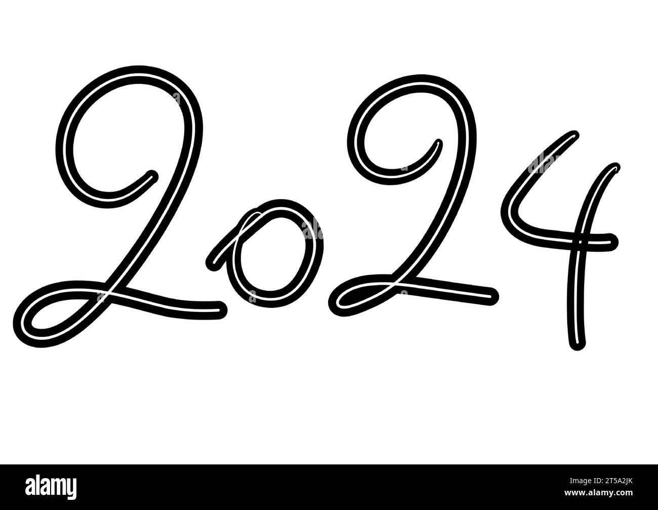 Bonne année 2024. logo de conception de texte. vecteur de dessin à la main Illustration de Vecteur