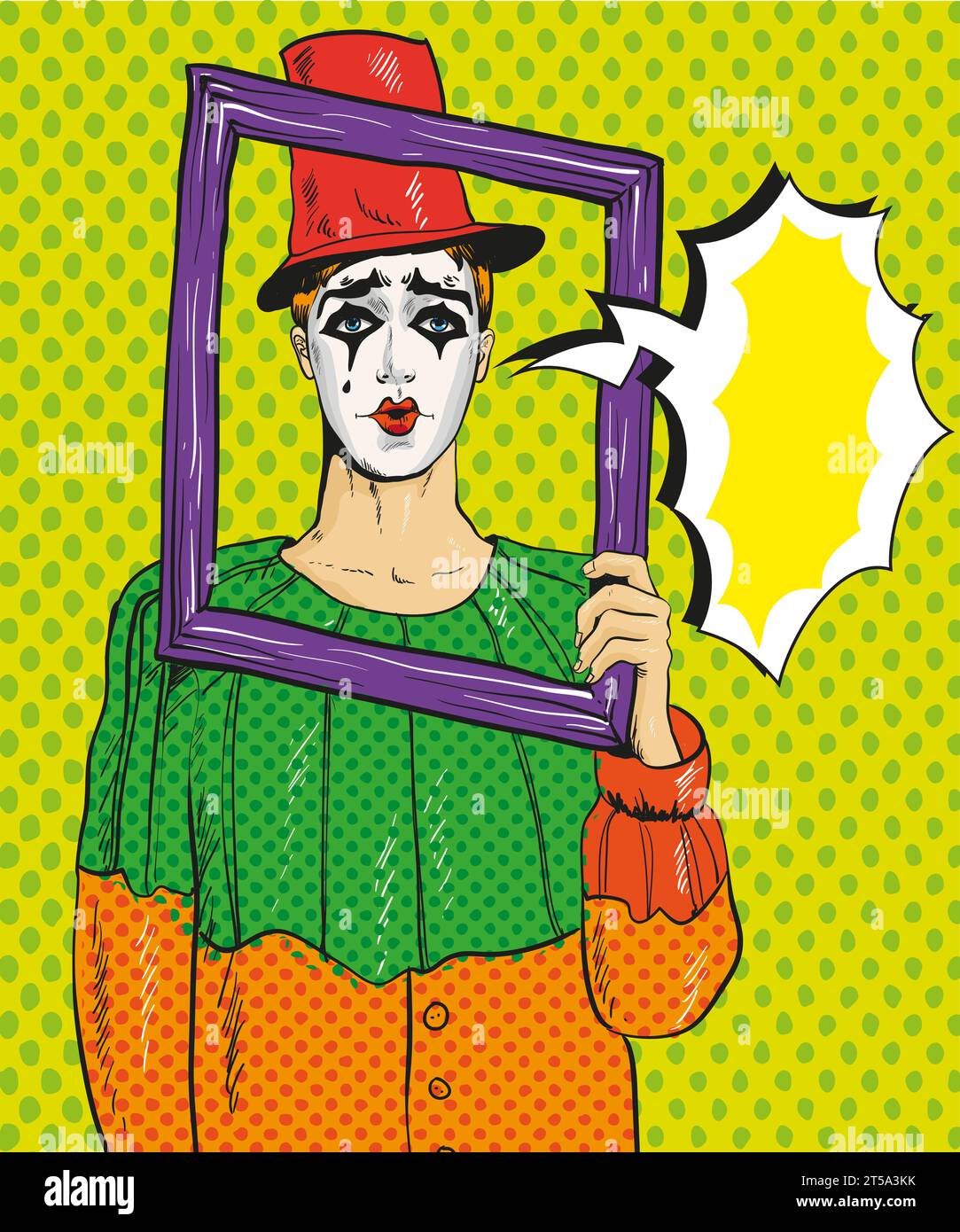 Illustration vectorielle de Pierrot, cadre photo, style comique pop art. Illustration de Vecteur