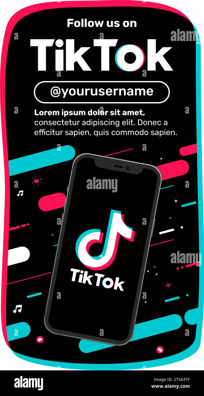 Smartphone avec logo Tiktok à l'écran. Divertissement court réseau social vidéo. Illustration vectorielle avec concept adolescent. Couleurs plates. Illustration de Vecteur