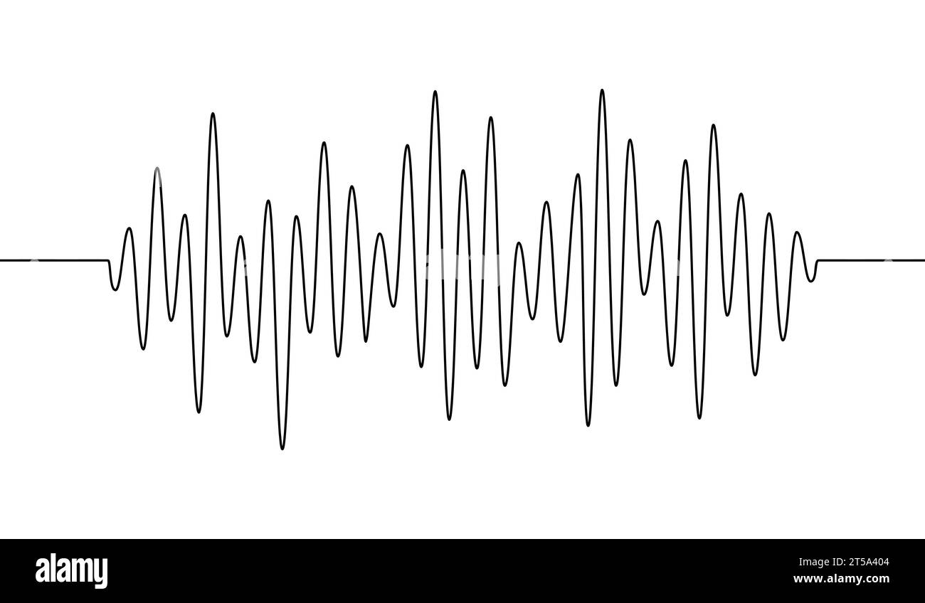 Vague une ligne. Tracé d'ondes en lignes continues. Son artistique. Dessinez de la musique à la main. Icône audio de contour. Voix conceptuelle. Croquis disque noir isolé sur blanc Illustration de Vecteur