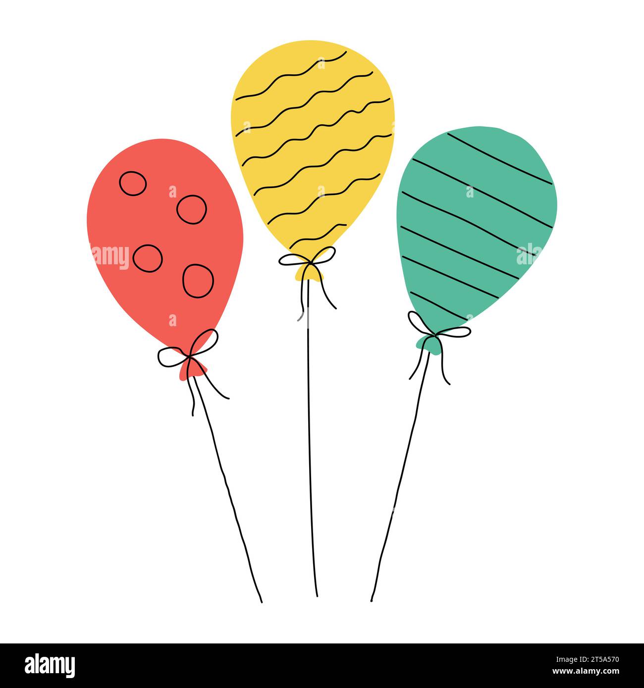 Ballon d'air festif dessiné à la main avec motif. Elément décoratif de vacances. Illustration vectorielle plate en couleur isolée sur un fond blanc Illustration de Vecteur