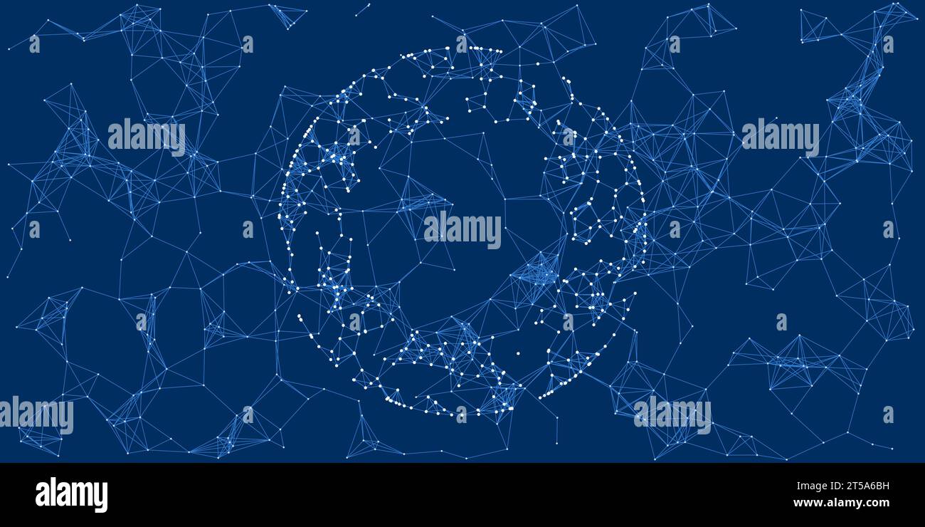 Bleu foncé futuriste 3D Global Networks concept avec Globe - connexions numériques polygonales abstraites et nœuds de réseau lumineux - technologie future Back Illustration de Vecteur
