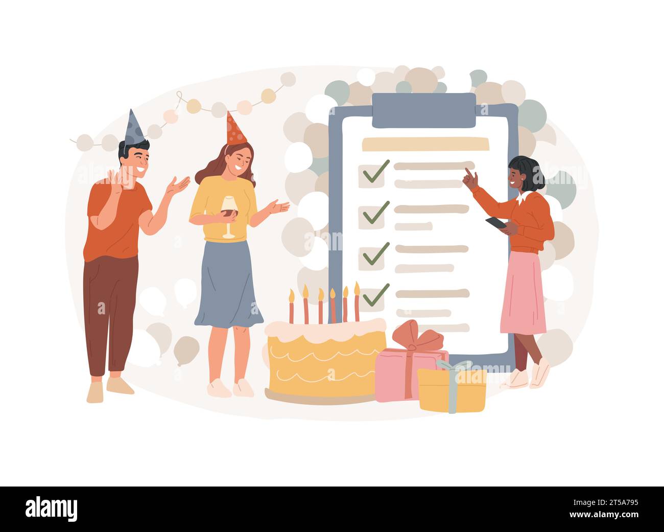 Illustration vectorielle de concept isolée de gestion des événements. Service de planification de fête d'entreprise, logiciel de gestion d'événements, organisateur de réunion, société de production, conception de lieu, concept de vecteur d'horaire. Illustration de Vecteur