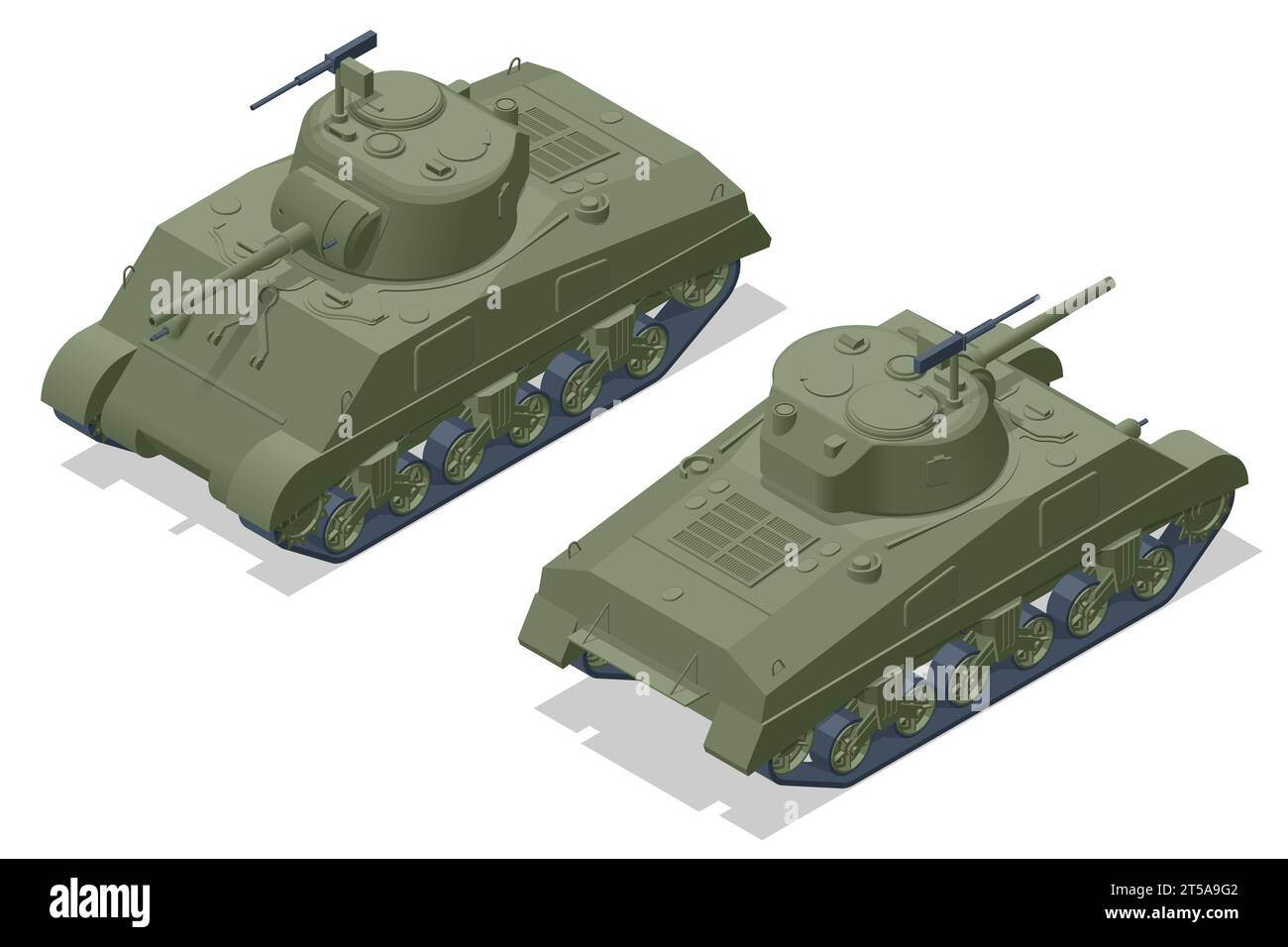 Réservoir moyen américain isométrique M4 Sherman. Véhicule blindé de combat conçu pour le combat de première ligne, avec une forte puissance de feu Illustration de Vecteur