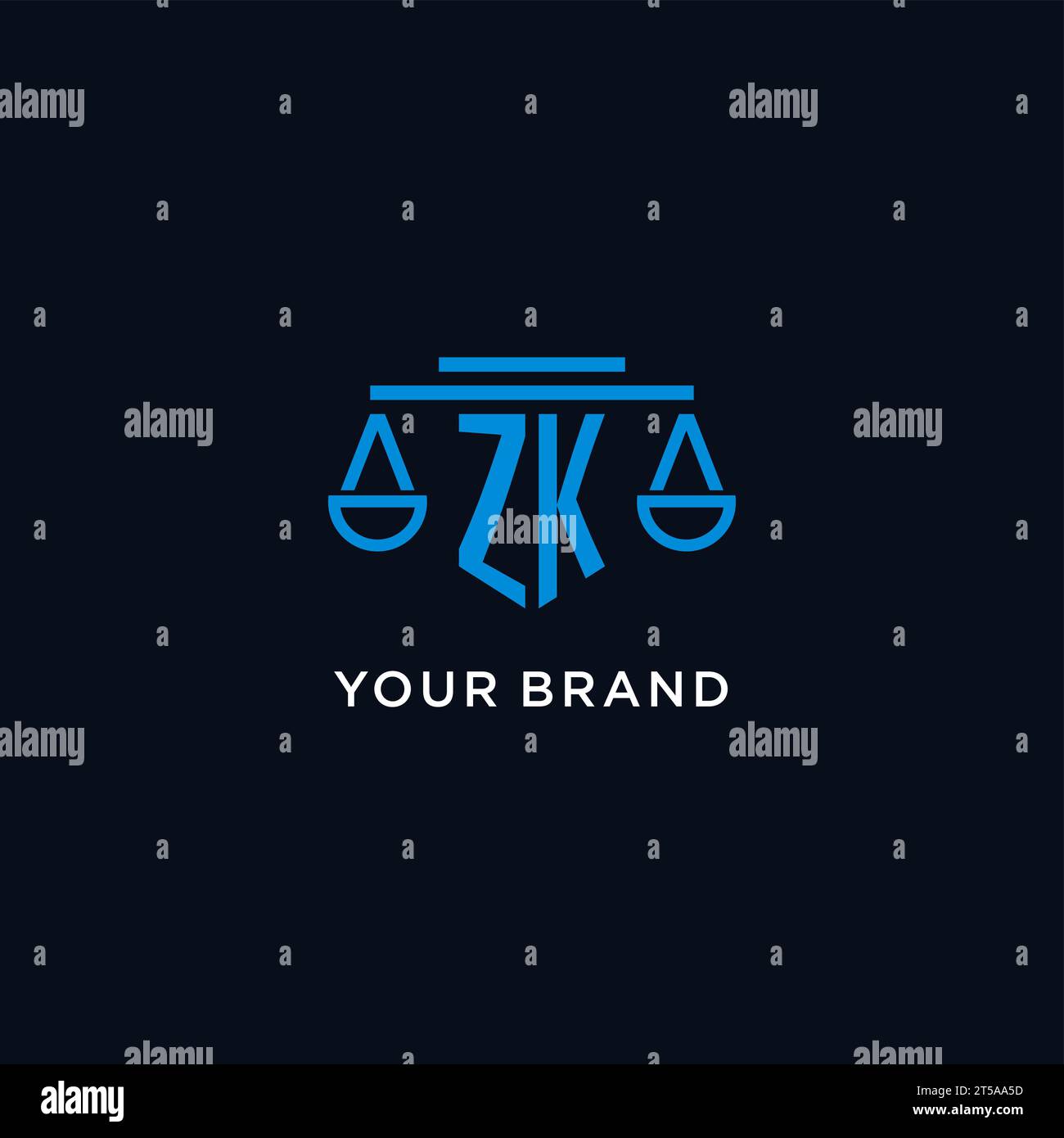 Logo initial de monogramme ZK avec des échelles d'inspiration de conception d'icône de justice, graphique vectoriel Illustration de Vecteur