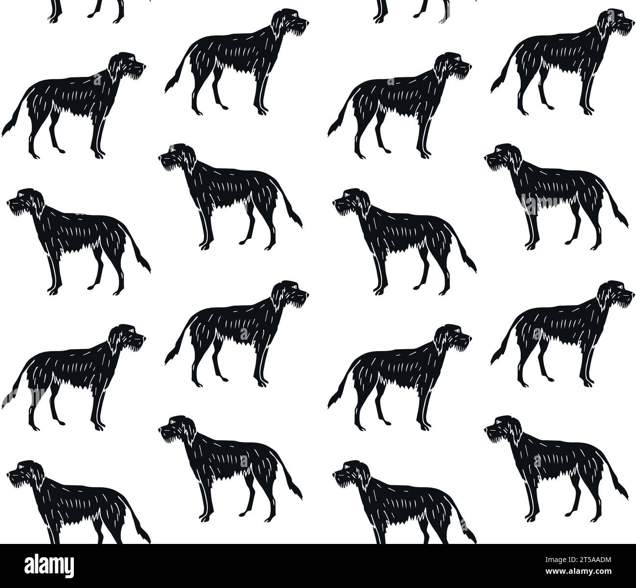 Modèle sans couture de vecteur de chien wolfhound de dessin à la main Illustration de Vecteur