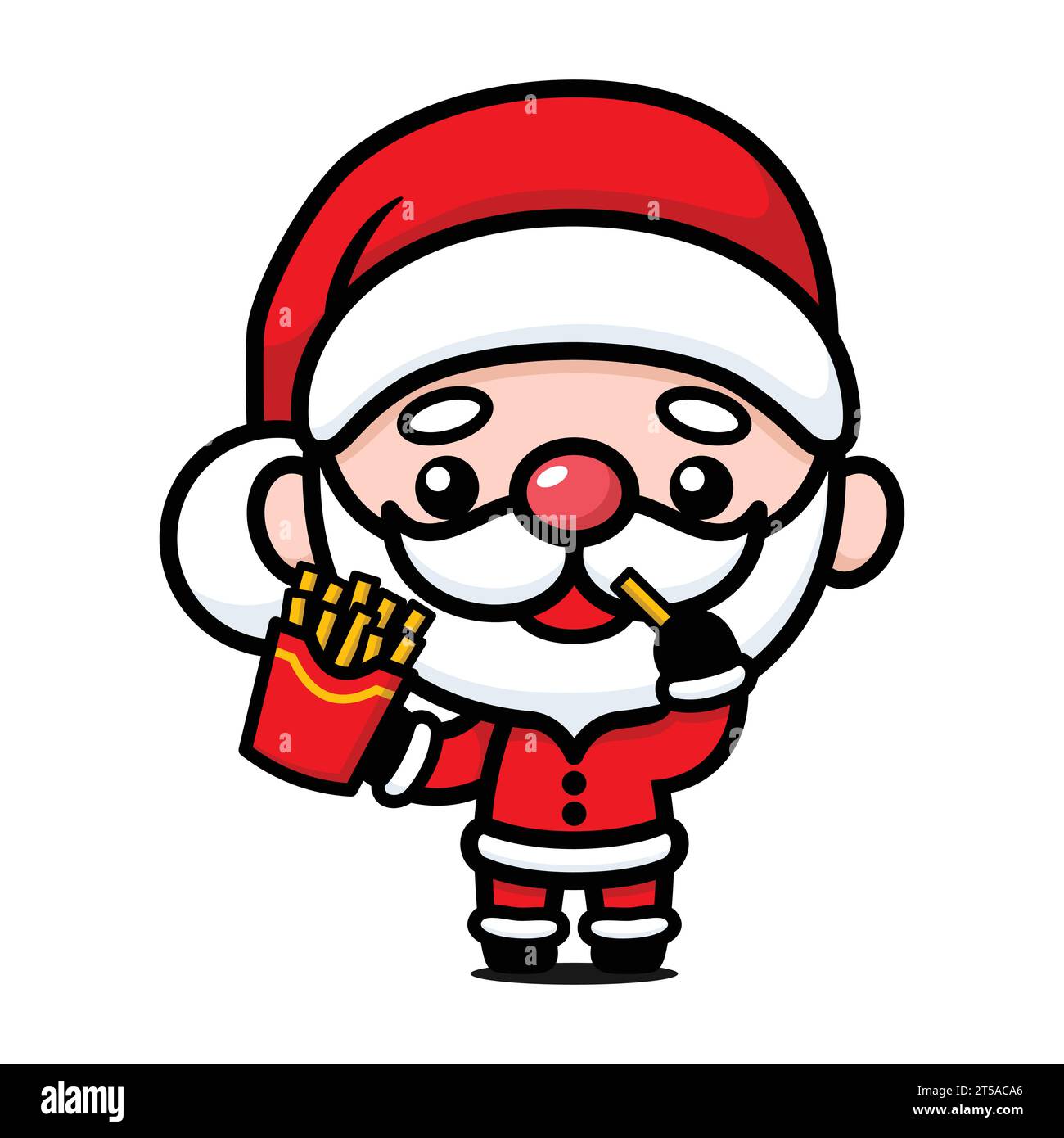Mignon et kawaii Noël Père Noël personnage de dessin animé mangeant des frites de pommes de terre Illustration de Vecteur