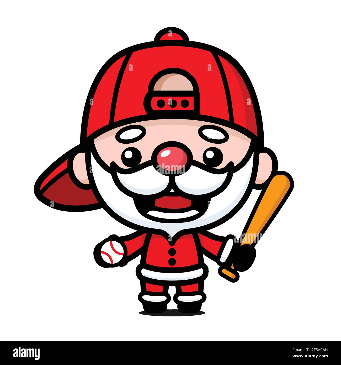 Mignon et kawaii personnage de dessin animé du Père Noël de Noël avec batte de baseball et balle Illustration de Vecteur