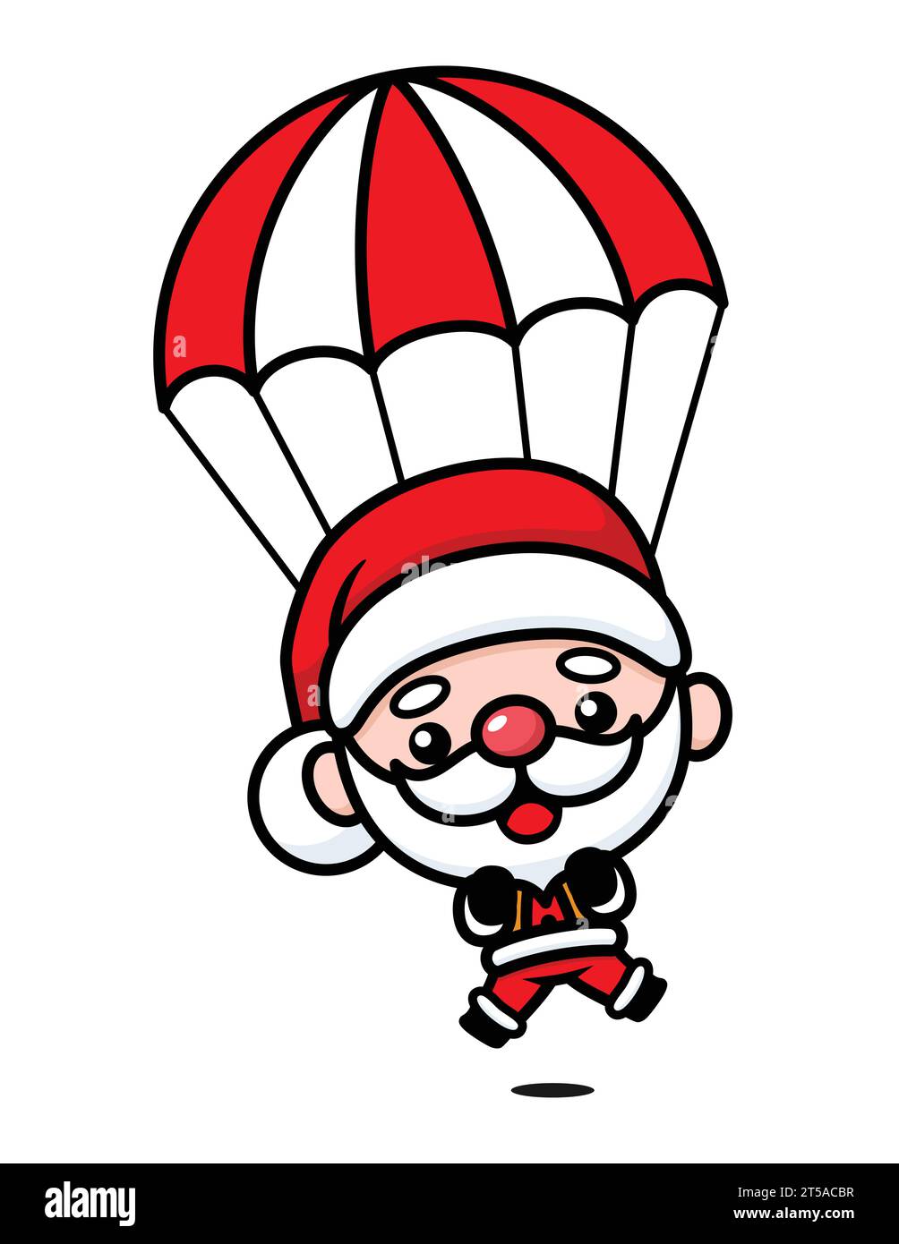 Mignon et kawaii personnage de dessin animé du Père Noël de Noël avec parachute Illustration de Vecteur