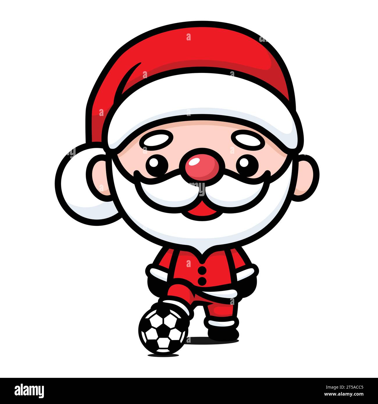 Mignon et Kawaii Noël Père Noël personnage de dessin animé jouant au football Illustration de Vecteur