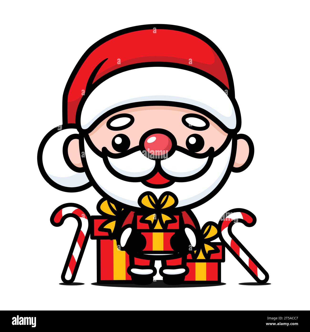 Mignon et Kawaii personnage de dessin animé du Père Noël de Noël avec des boîtes de cadeau Illustration de Vecteur