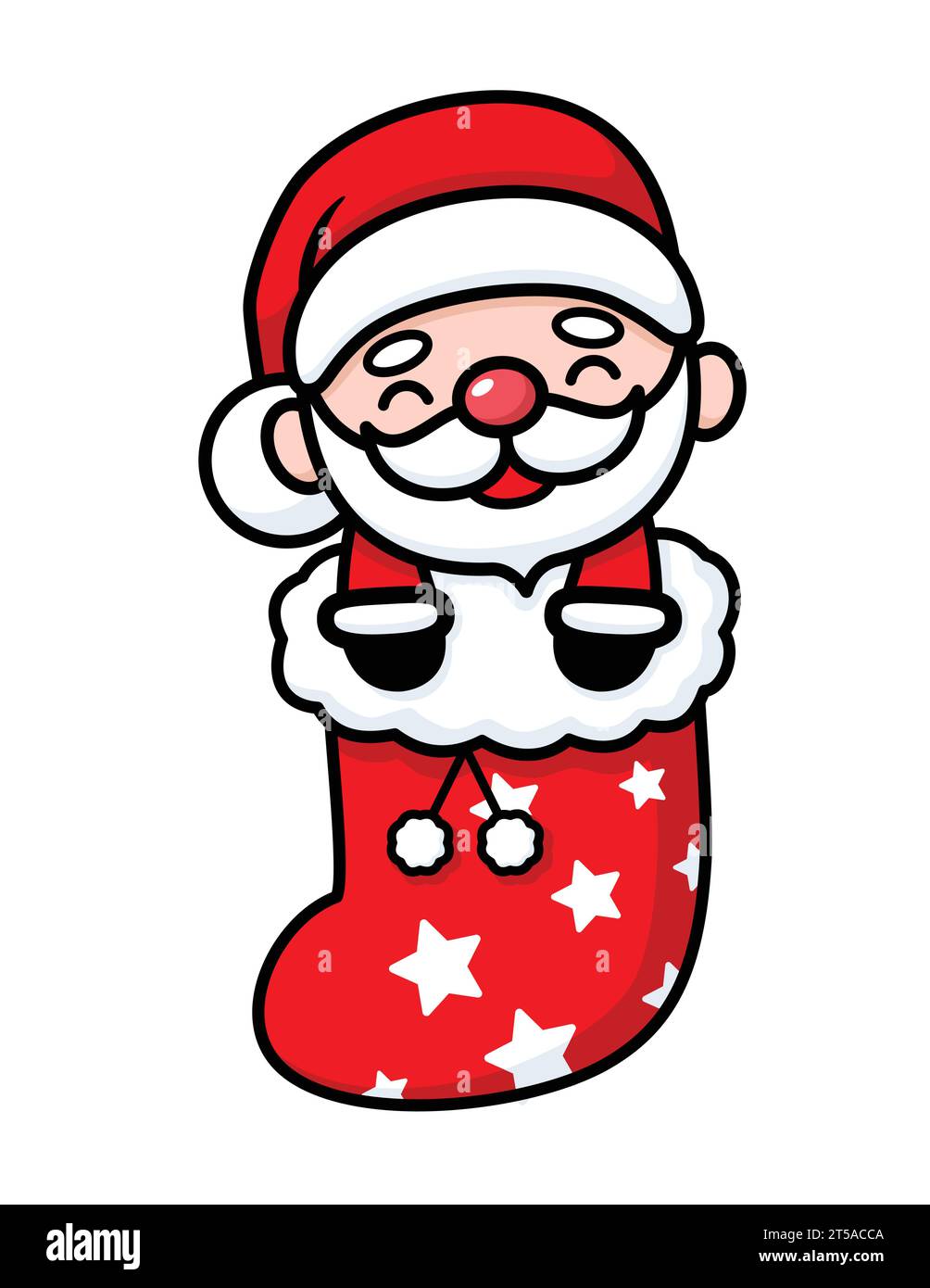 Mignon et kawaii personnage de dessin animé du Père Noël de Noël dans Une chaussette Illustration de Vecteur