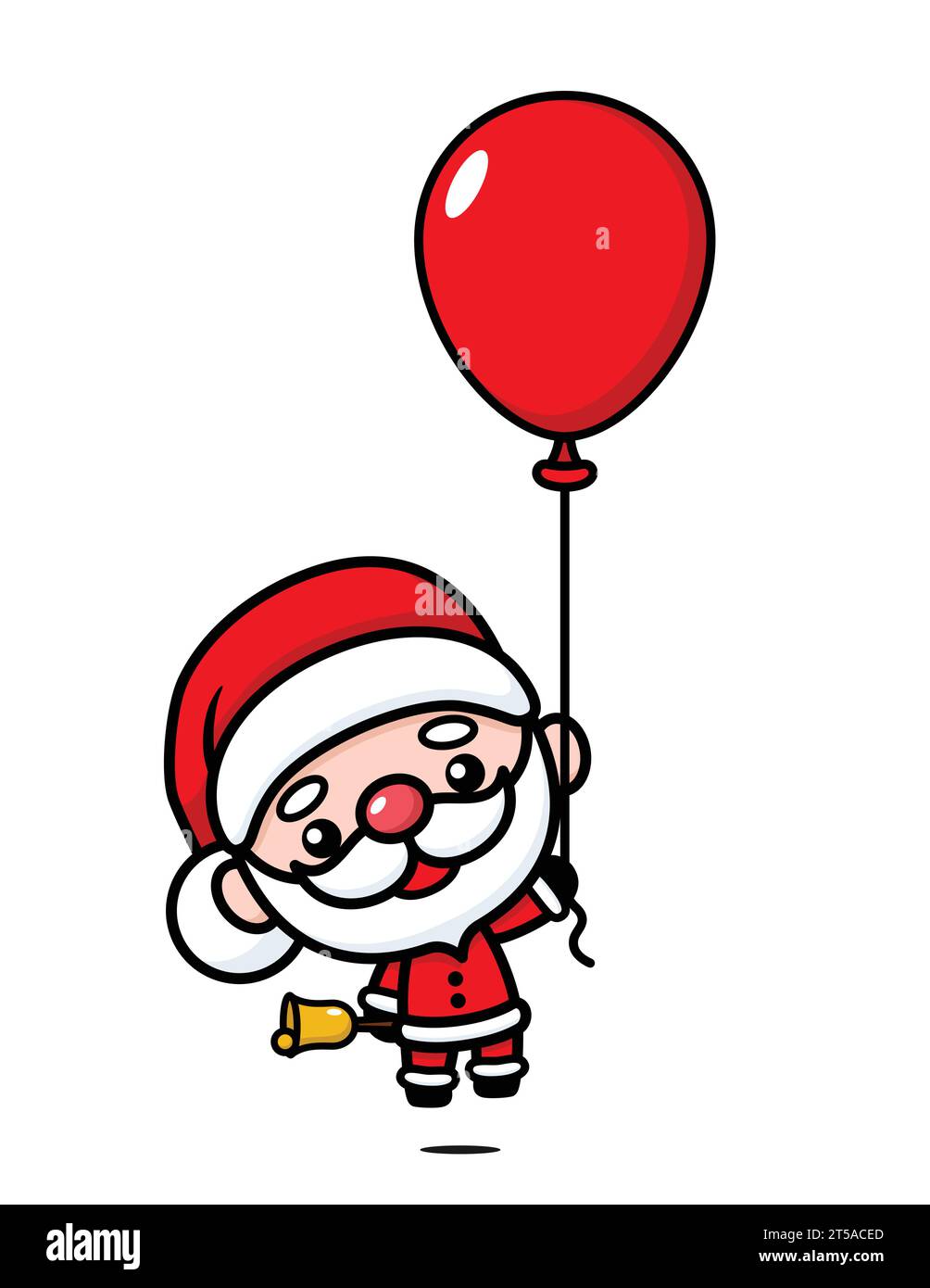 Mignon et kawaii Noël Père Noël Cartoon personnage tenant le ballon et la cloche Illustration de Vecteur