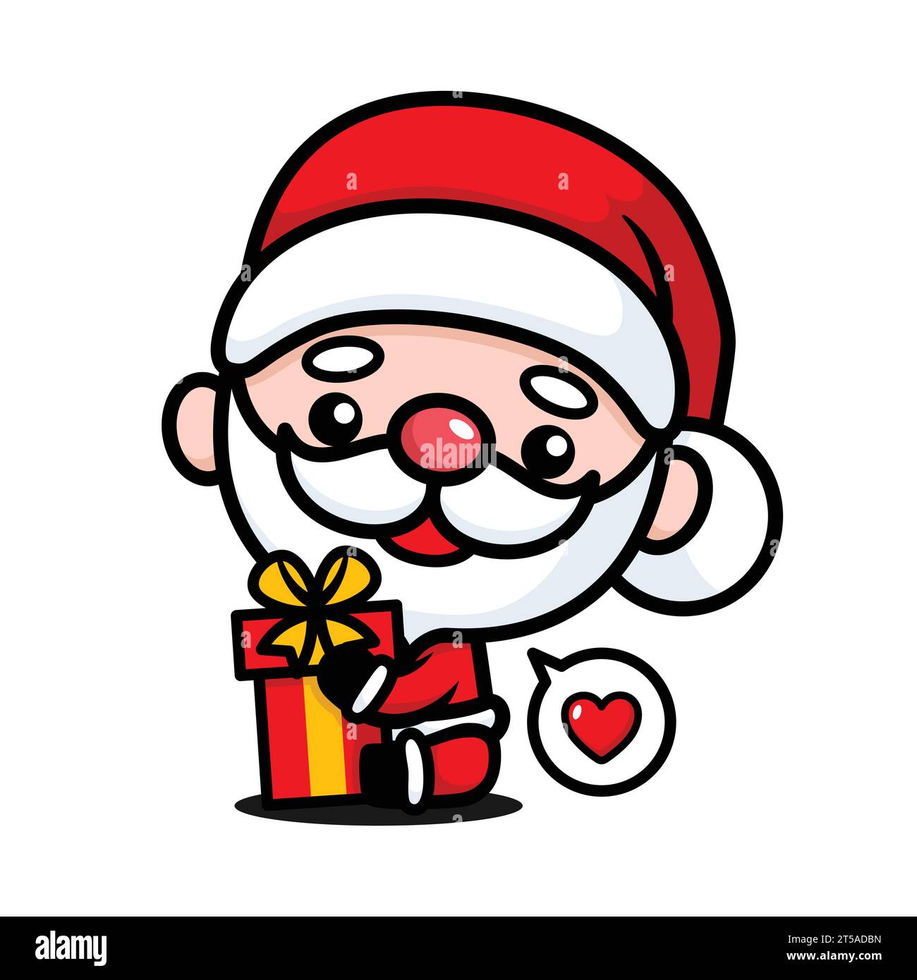 Mignon et kawaii Noël Père Noël Cartoon personnage embrassant boîte de cadeau Illustration de Vecteur