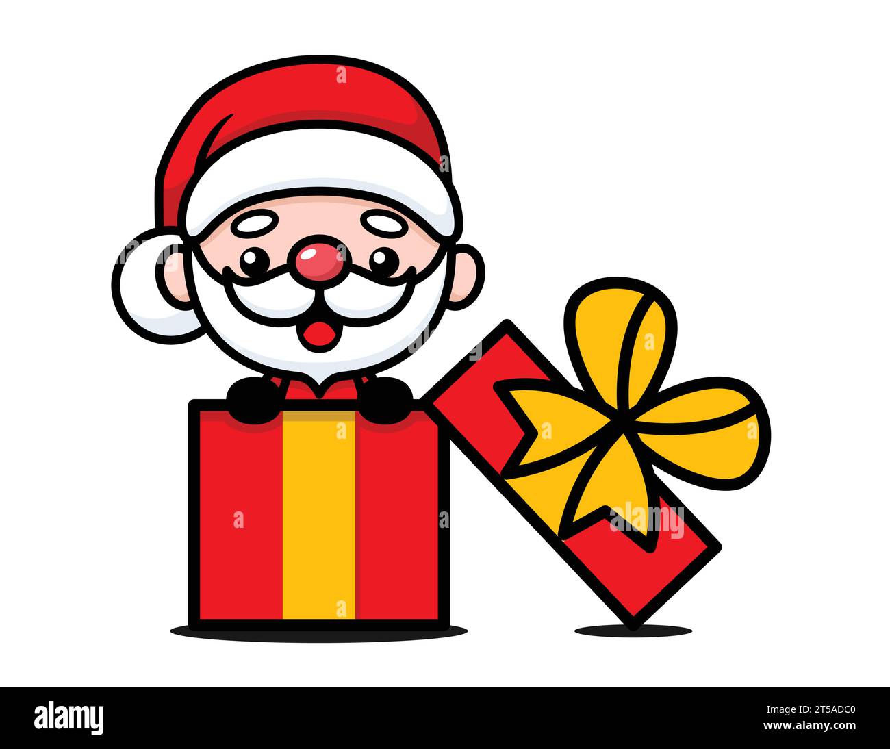 Mignon et kawaii personnage de dessin animé du Père Noël de Noël dans Big Present Box Illustration de Vecteur
