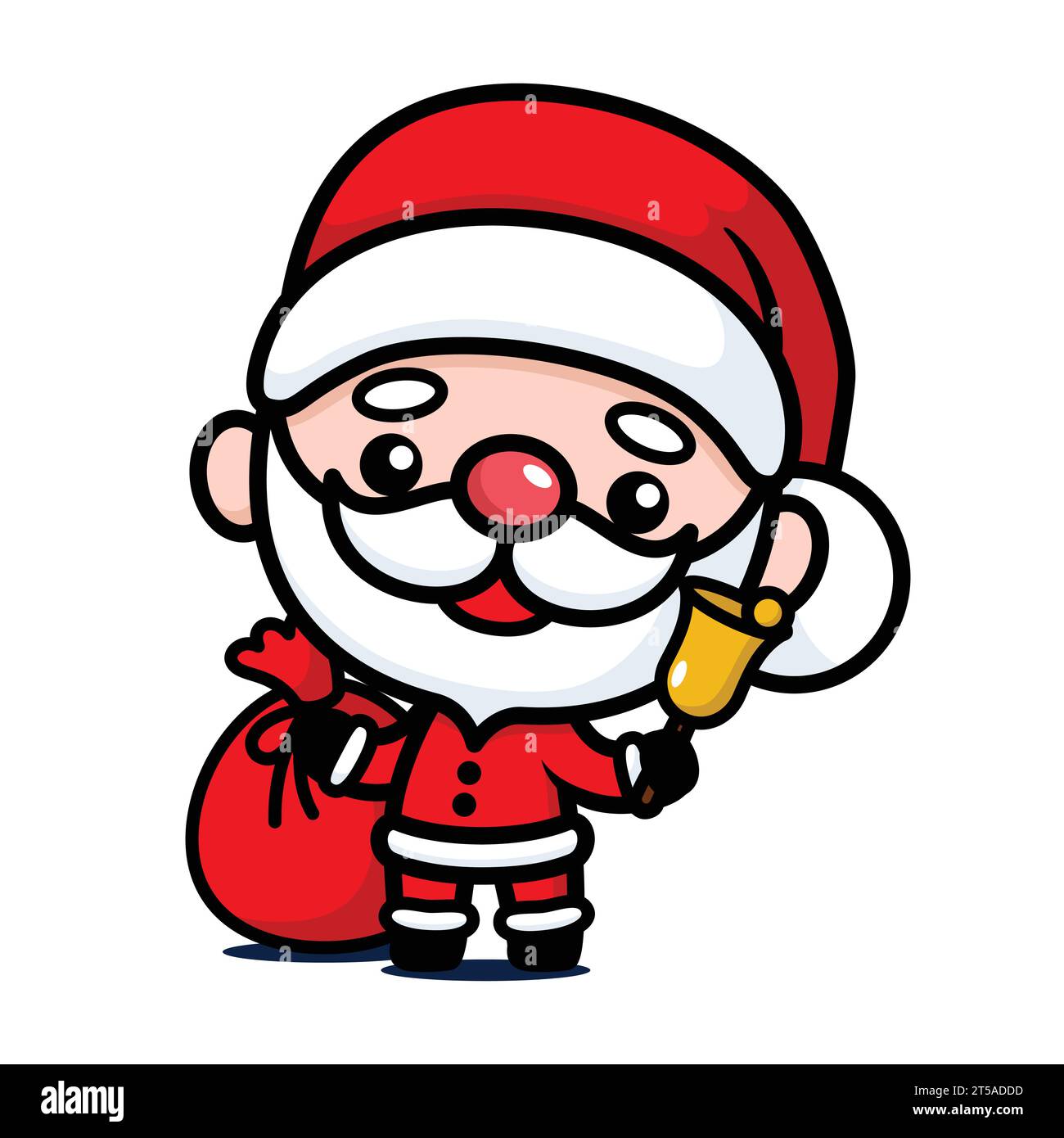 Mignon et kawaii personnage de dessin animé du Père Noël de Noël avec sac et cloche Illustration de Vecteur
