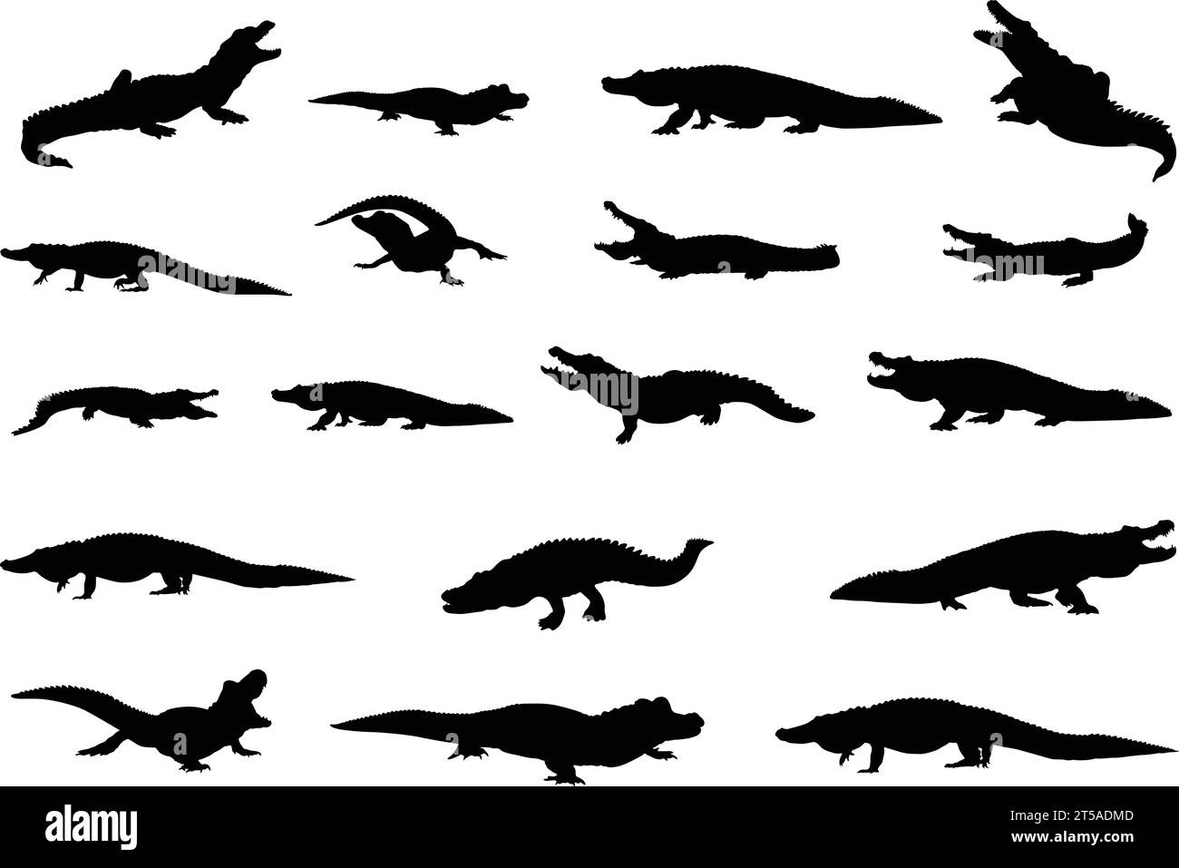 Silhouettes d'alligator, ensemble de silhouettes de crocodile, ensemble de silhouettes d'alligator, crocodile et crocodile, clip art d'alligator Illustration de Vecteur