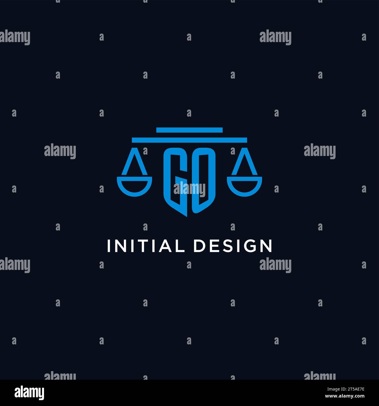 GO monogramme logo initial avec des échelles d'inspiration de conception d'icône de justice, graphique vectoriel Illustration de Vecteur