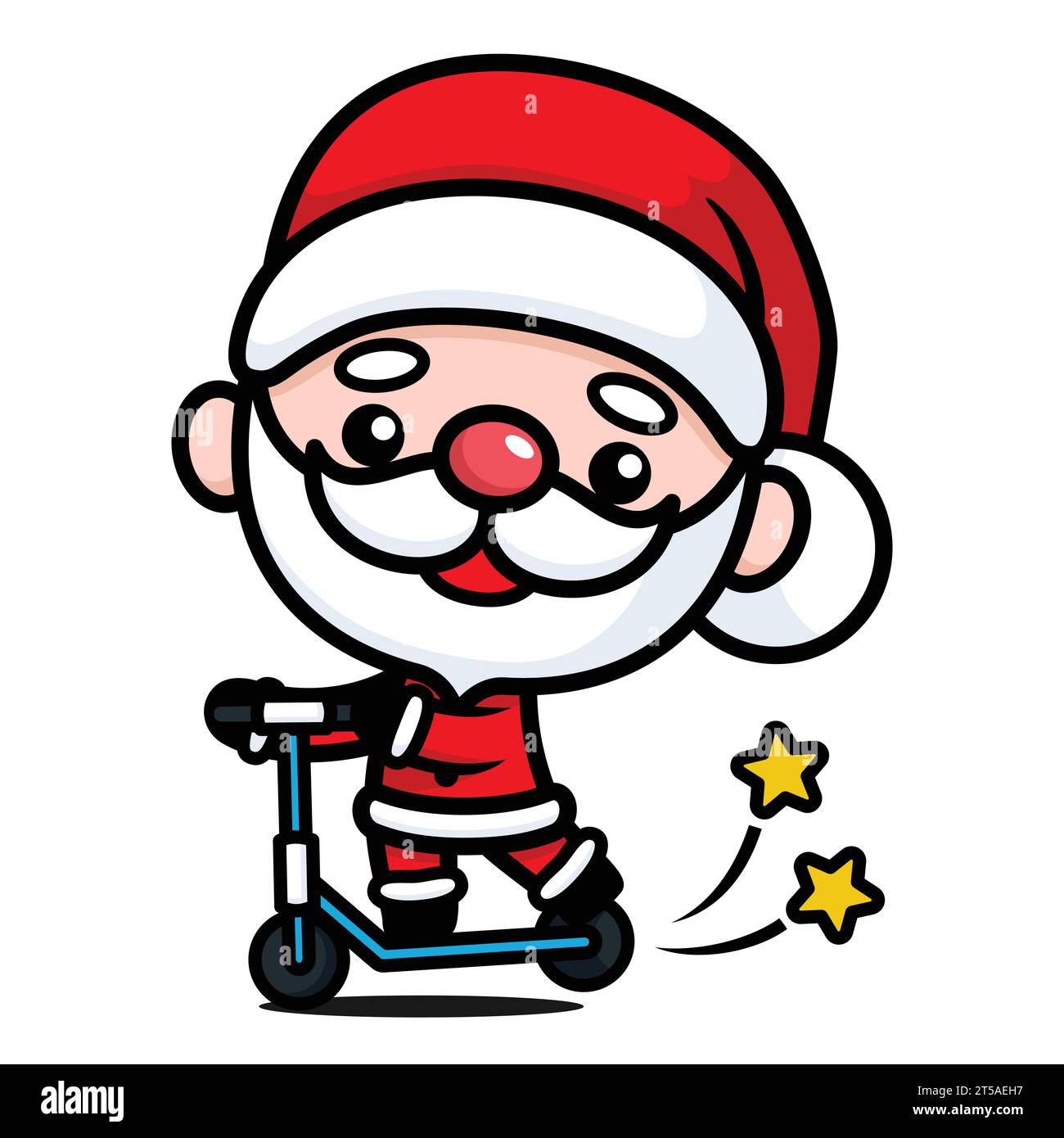 Mignon et Kawaii Noël Père Noël Cartoon personnage Riding Scooter Illustration de Vecteur
