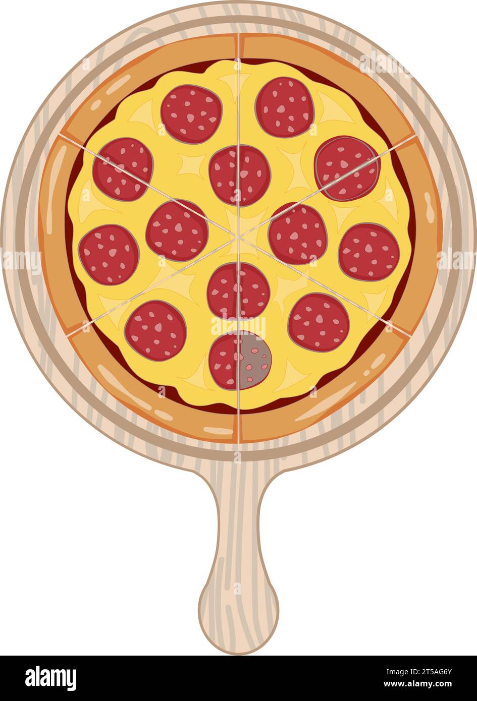 Graphique illustré Pizza entière Pepperoni sur plateau en bois vecteur de conception plat Illustration de Vecteur