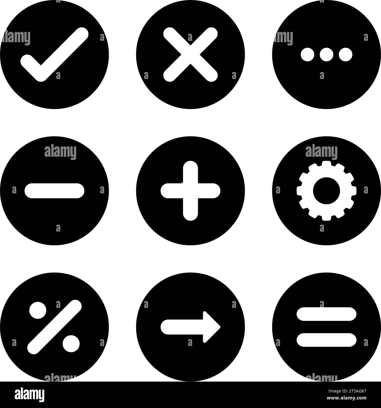 Graphique mathématiques illustrées erreur de division correcte sur le jeu d'icônes de cercle noir Illustration de Vecteur