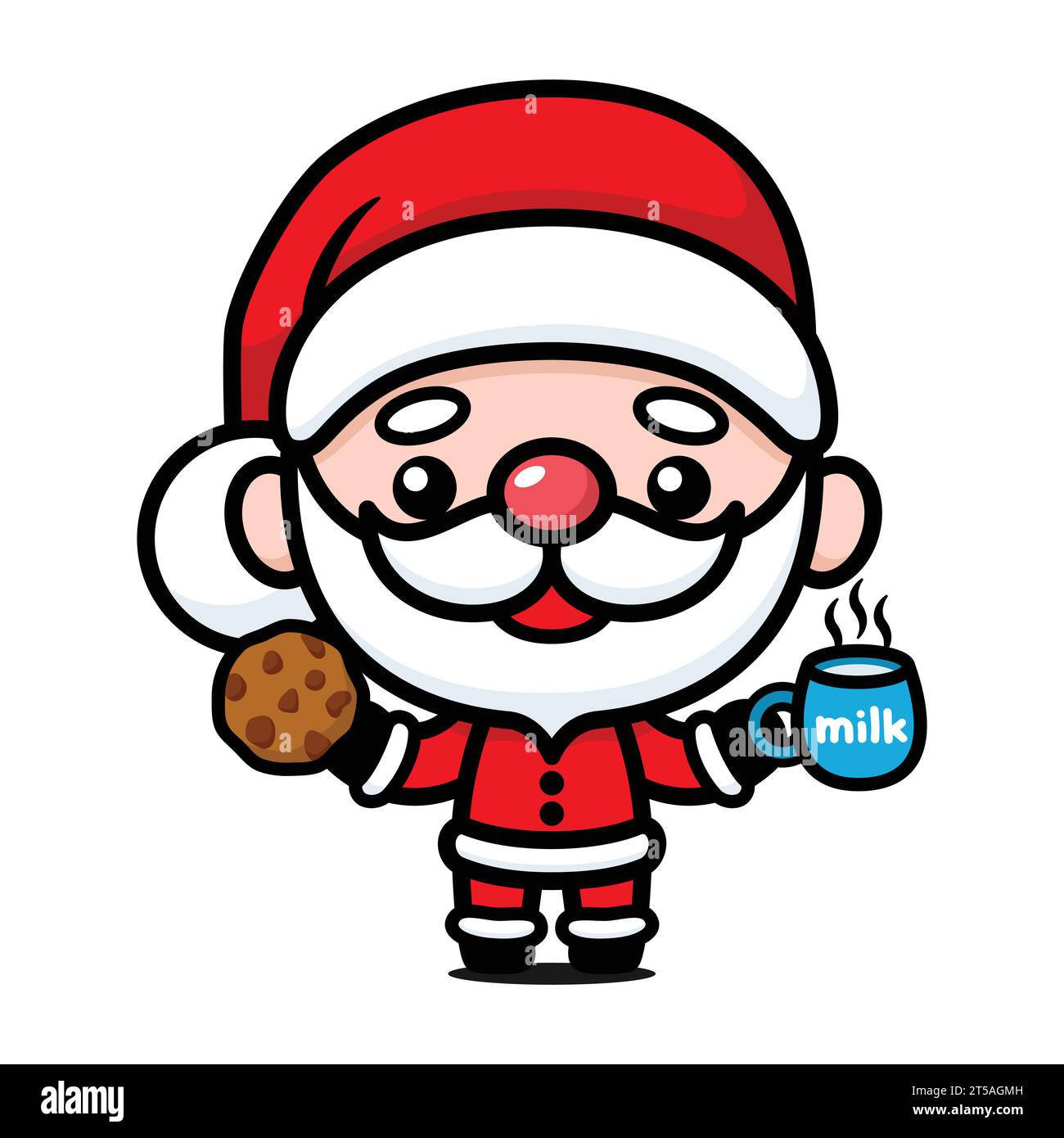 Mignon et kawaii personnage de dessin animé du Père Noël de Noël avec du lait et des cookies Illustration de Vecteur