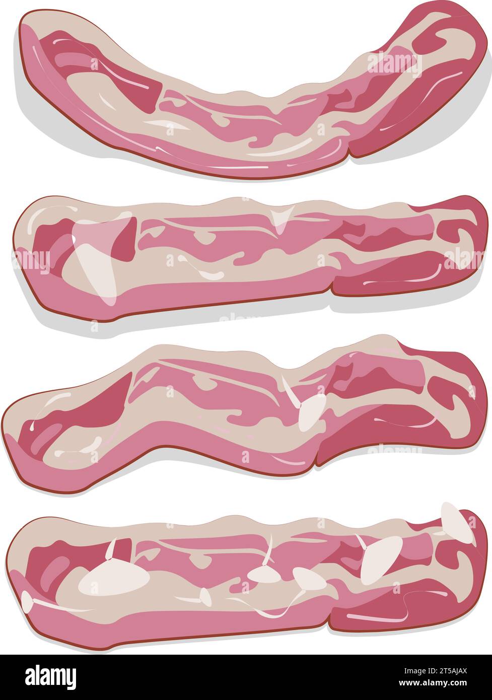 Motif graphique illustré de rangées de bacon fumé en tranches crues plates et striées Illustration de Vecteur