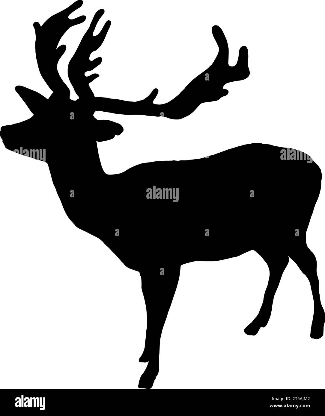 Cerf avec silhouette de bois en noir, isolé Illustration de Vecteur