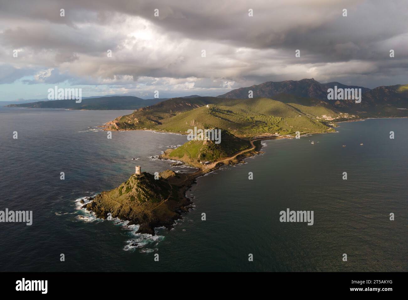 Vue aérienne de l'archipel des Sanguinaires, Corse, France. Banque D'Images