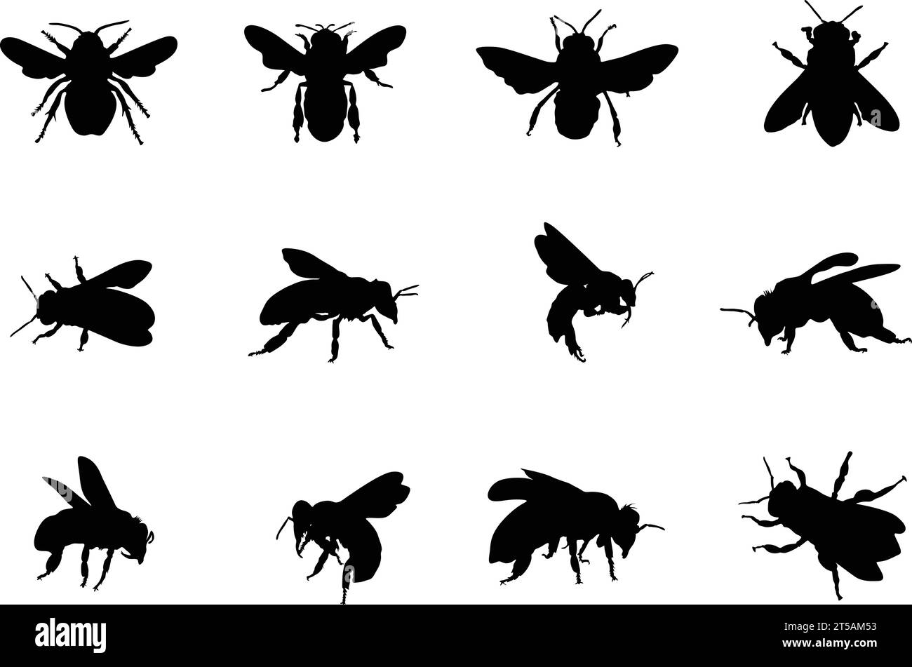Silhouette d'abeille de miel, silhouettes d'abeille, silhouettes d'abeille, silhouette d'abeille volante, icône d'abeille de miel, illustration vectorielle d'abeille Illustration de Vecteur
