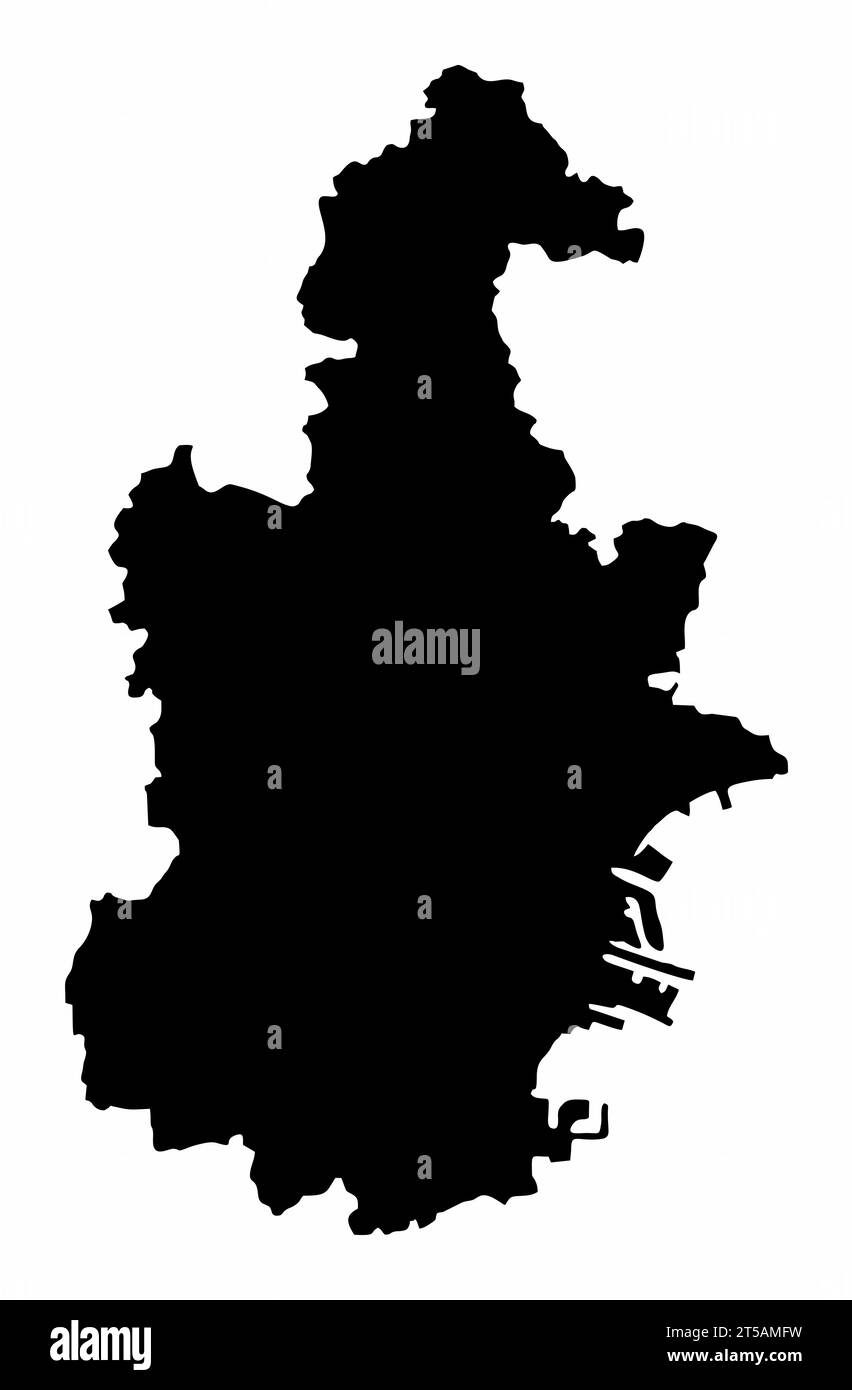 Silhouette de carte de ville de Tianjin isolée sur fond blanc, Chine Illustration de Vecteur