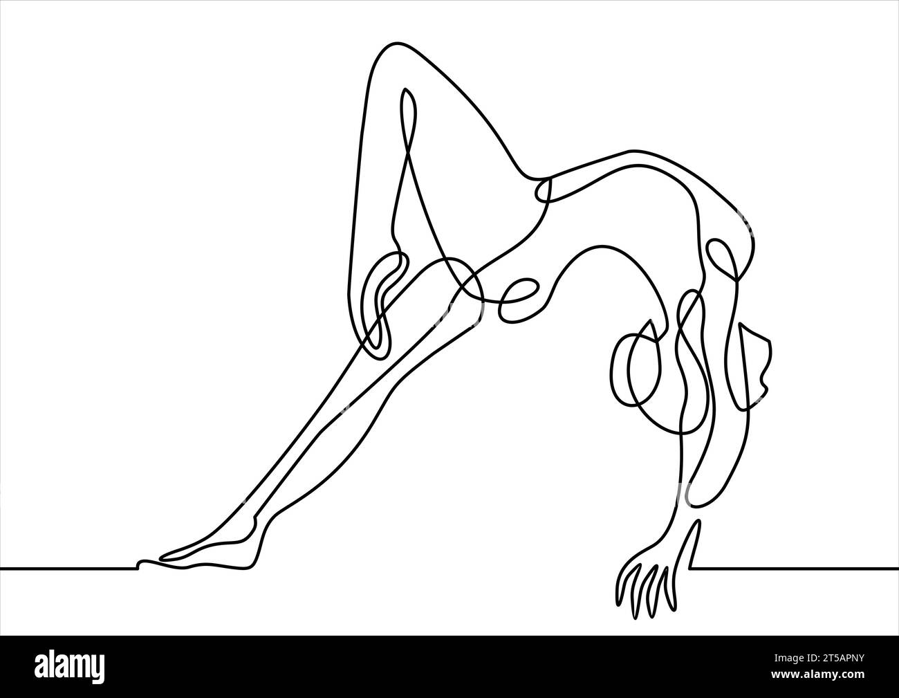 Jeune gymnaste féminin exécutant la main stand sur la poutre d'équilibre - dessin au trait continu Illustration de Vecteur