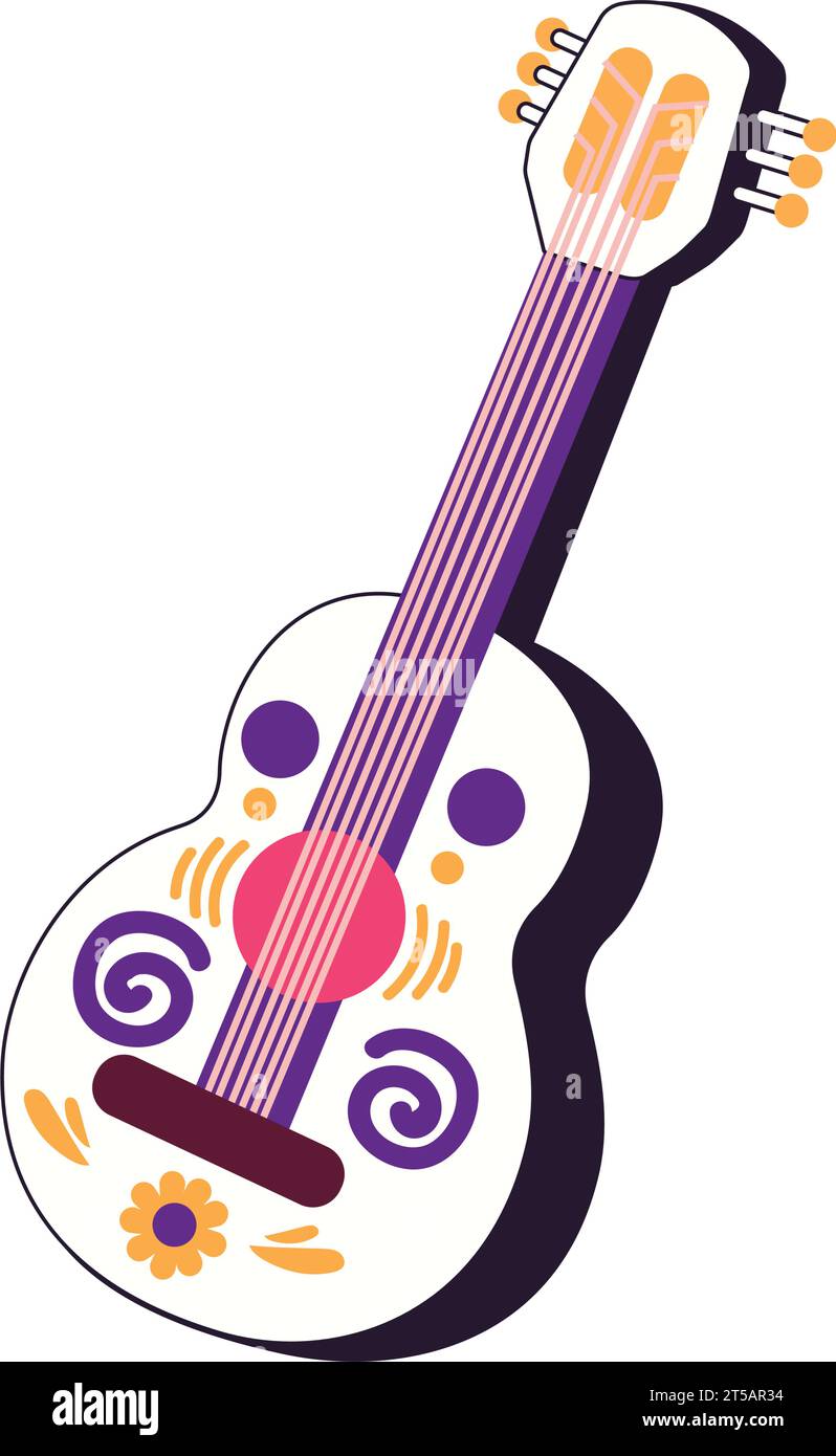 Icône de guitare colorée isolée avec ornements Vector Illustration de Vecteur
